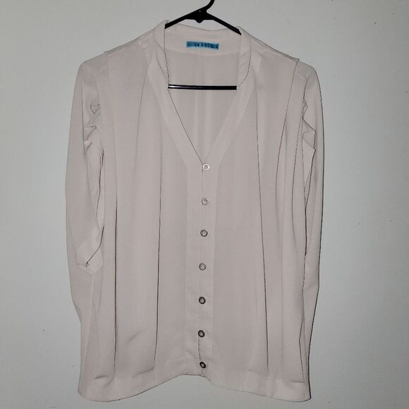 Alice + Olivia Cream V Neck Button Front Drape Cap Sleeve Blouse Top Medium - Picture 1 of 8
